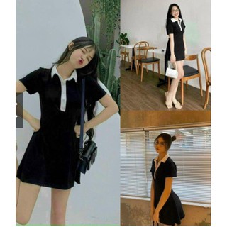 Đầm sơ mi mẫu mới ,đầm đen phối cổ sơ mi xoè nhẹ nhà ladyshop