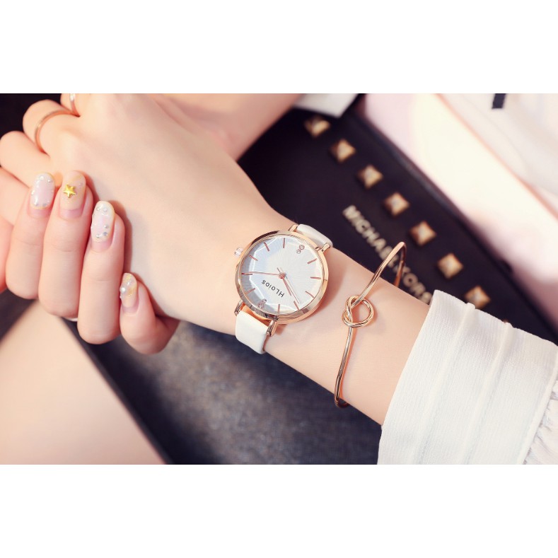 [Chia sẻ sp nhận ngay quà tặng] Đồng hồ nữ Hloios h3 dây da mặt hoa sen đính đá siêu sành điệu | BigBuy360 - bigbuy360.vn