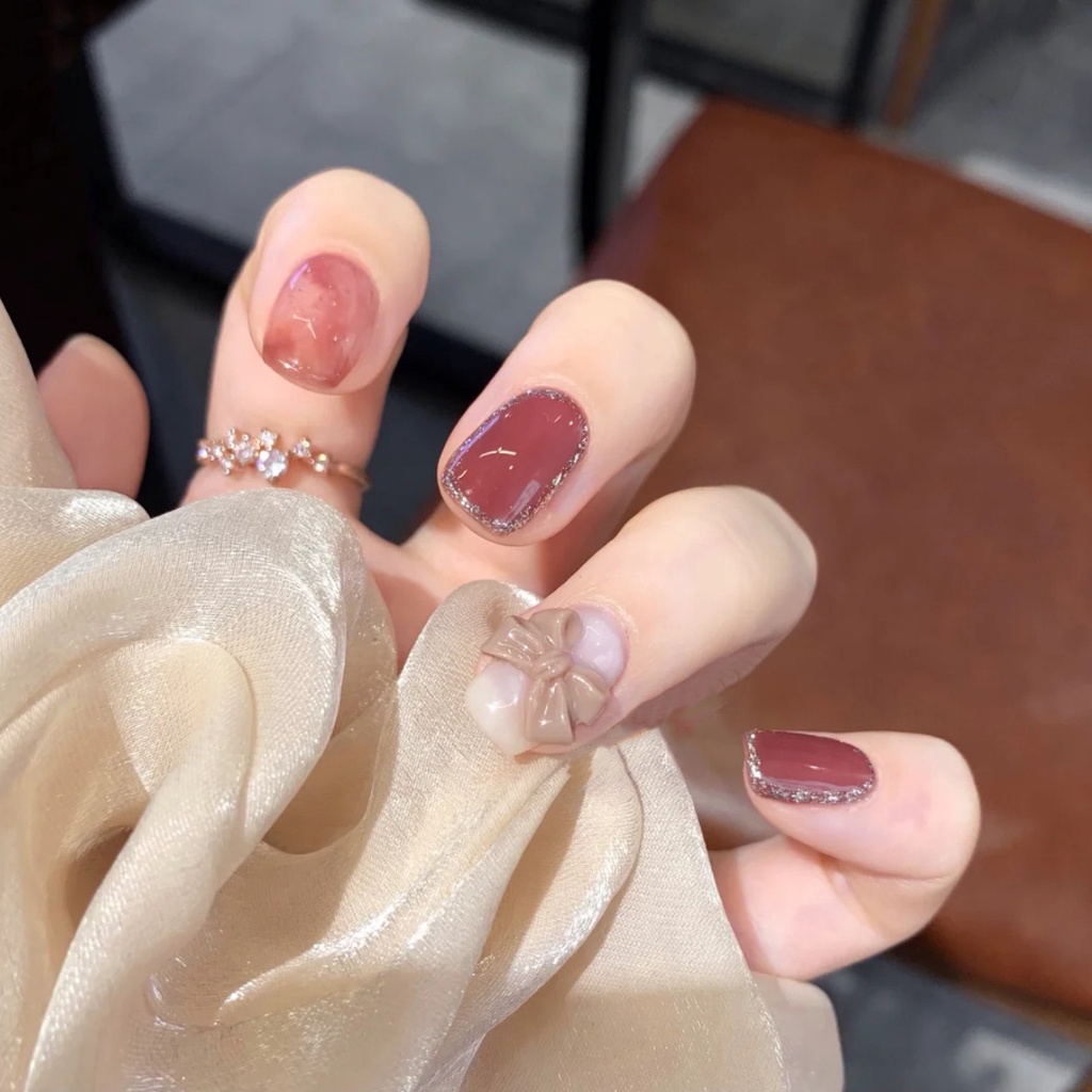 Bộ 24 Móng Tay Giả Có Keo Hai Mặt Chăm Sóc Móng Tay