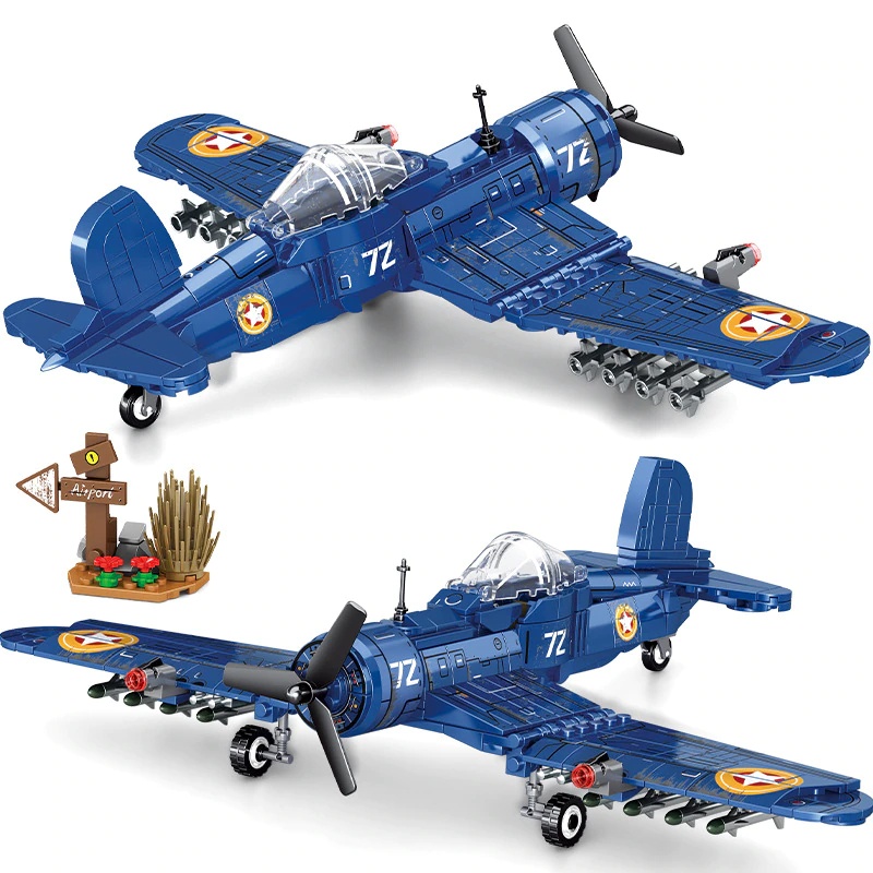 Quân đội WW2 Mỹ F4U Máy bay chiến đấu Khối Tự làm Máy bay Corsair Mô hình Quân đội Xây dựng Gạch Đồ chơi cho Bé trai