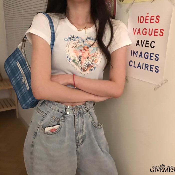 Áo Thun Lửng Tay Ngắn Cổ Tròn In Hình Thiên Thần Thời Trang Cho Nữ