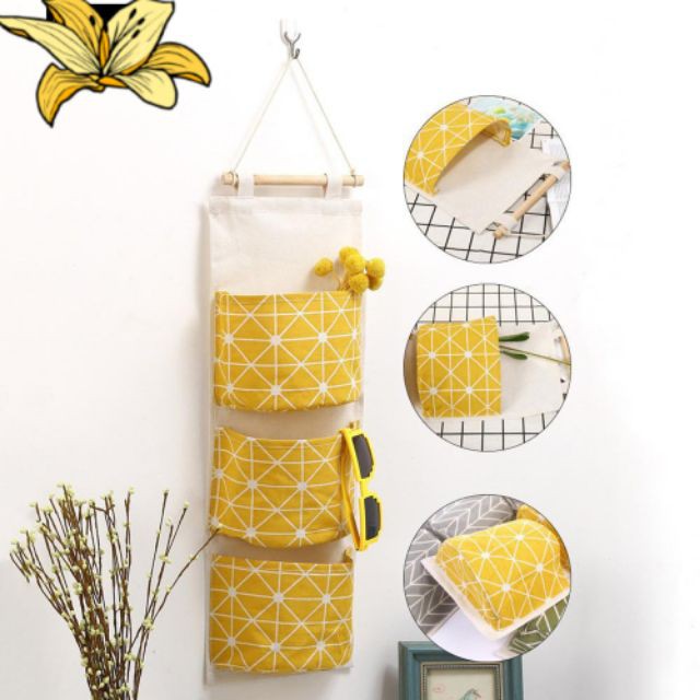 Túi Treo Decor 3 Tầng PUCA, Túi Treo Đồ Cá Nhân, Túi Vải Bố Kèm Thanh Treo