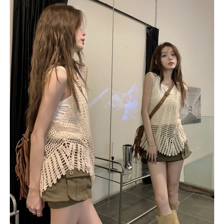 QKOOLE  Set Áo Len Sát Nách Và Quần Dài Ống Rộng Phong Cách Hàn Quốc Dành Cho Nữ crop top