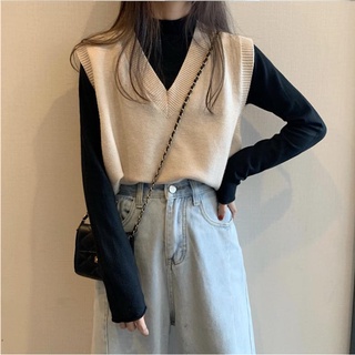 Áo len gile nữ  vintage trơn cổ tim Quảng Châu  xẻ tà basic mùa đông 428