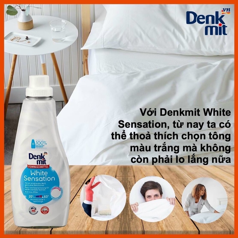Nước giặt tẩy trắng quần áo trắng Denkmit white sensation 1L nhập khẩu Đức