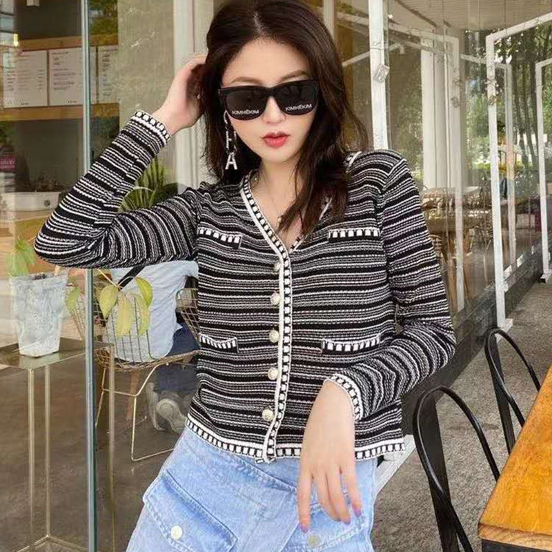 SUXI Áo cardigan dệt kim mỏng dáng rộng họa tiết kẻ sọc phong cách Hàn Quốc cho nữ phù hợp vào mùa hè
