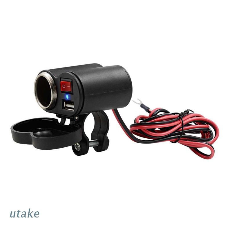 Củ Sạc Utake 12V Cổng USB Chống Nước Gắn Tay Lái Xe Máy Có Công Tắc Cho Điện Thoại/Máy Tính Bảng GPS