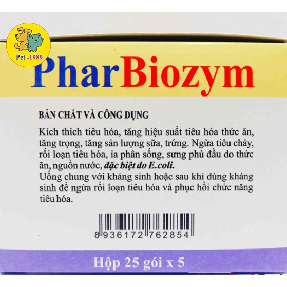 Hộp Men tiêu hóa sống cho chó mèo Pharbiozym gia súc gia cầm ( hộp 25 gói ) Pet-1989