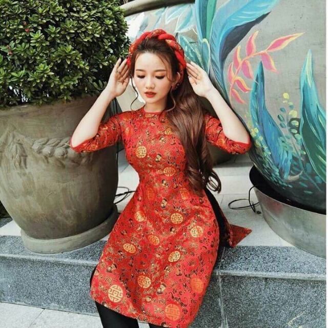 ÁO dài GẤM cao cấp kèm mấn