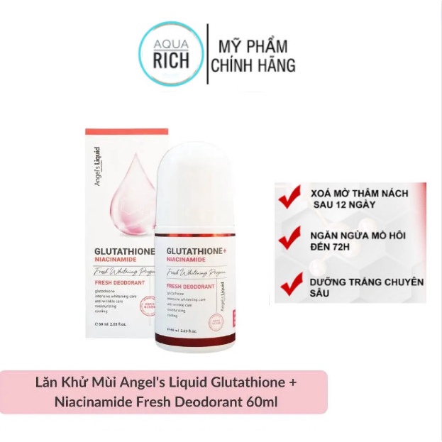 Lăn nách Angel's Liquid Glutathione Niacinamide Arbutin Whitening khử mùi giảm thâm 60ml