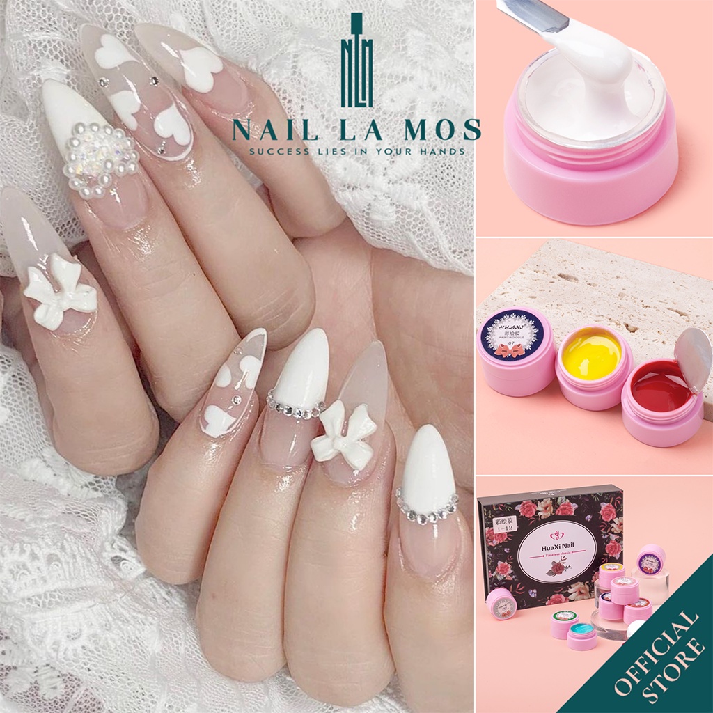 Set gel vẽ Huaxi chính hãng - gel vẽ nổi chất đậm đặc 12 màu chuyên dụng