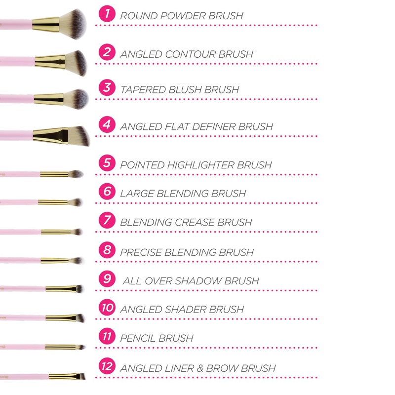 Bộ cọ BH Cosmetics Pink Studded Elegance 12 Piece Brush Set With Holder