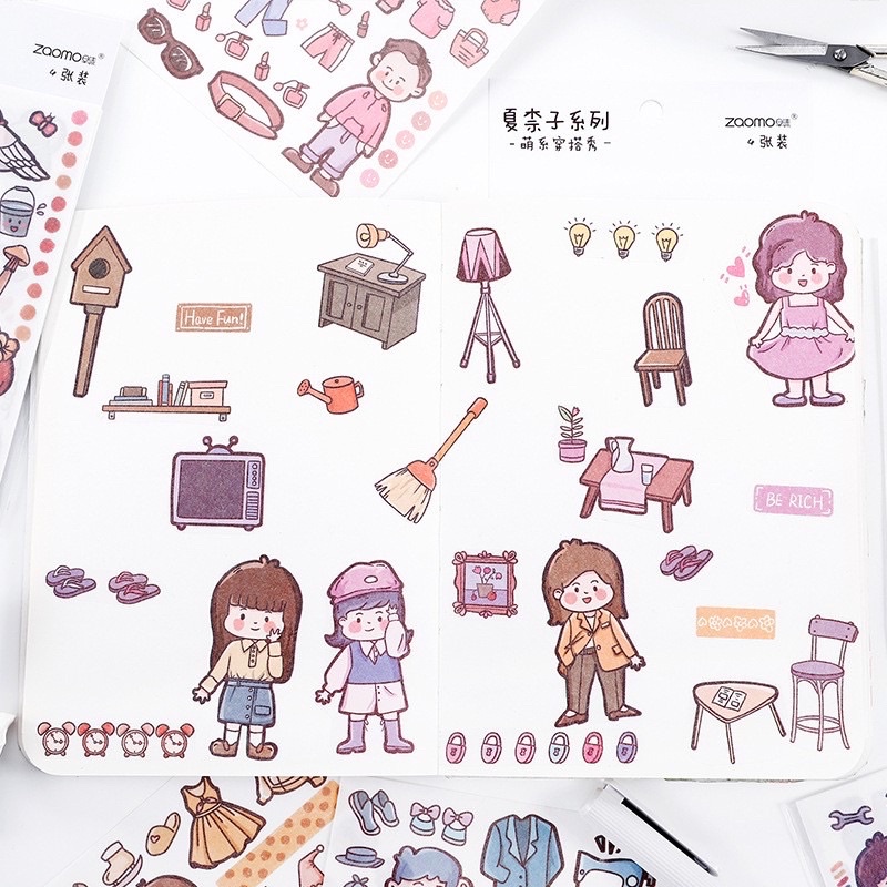 Bộ 4 Tấm sticker hình cô gái dễ thương