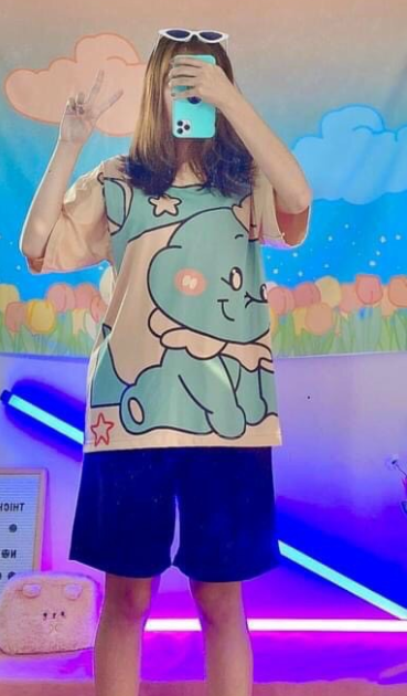 Set đồ bộ hoạt hình ❤️ Bộ mặc nhà Cartoon VOI XANH form rộng Freesize nam nữ Molly Fashion