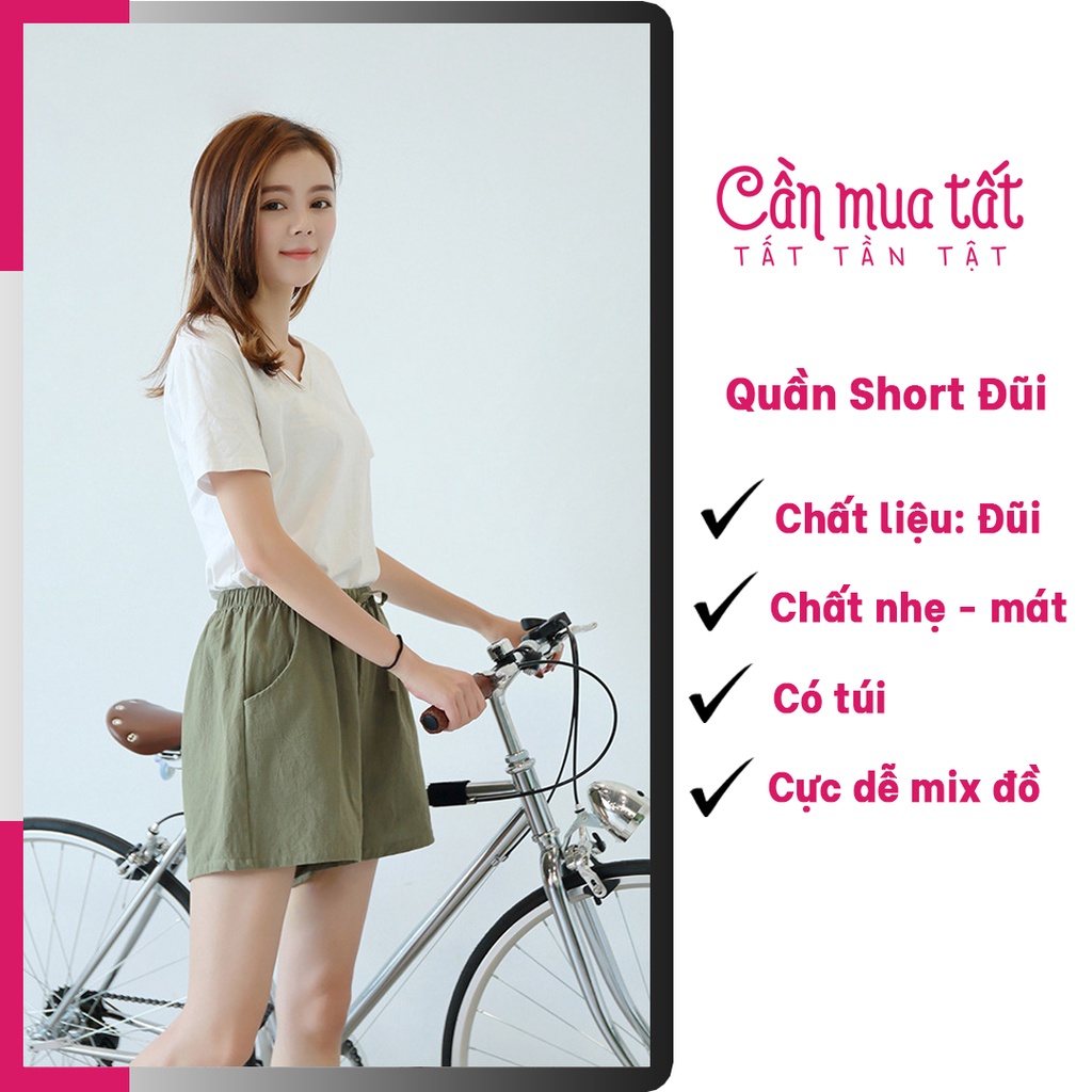 Quần short nữ chất đũi siêu đẹp, quần sooc đùi nữ ống rộng năng động