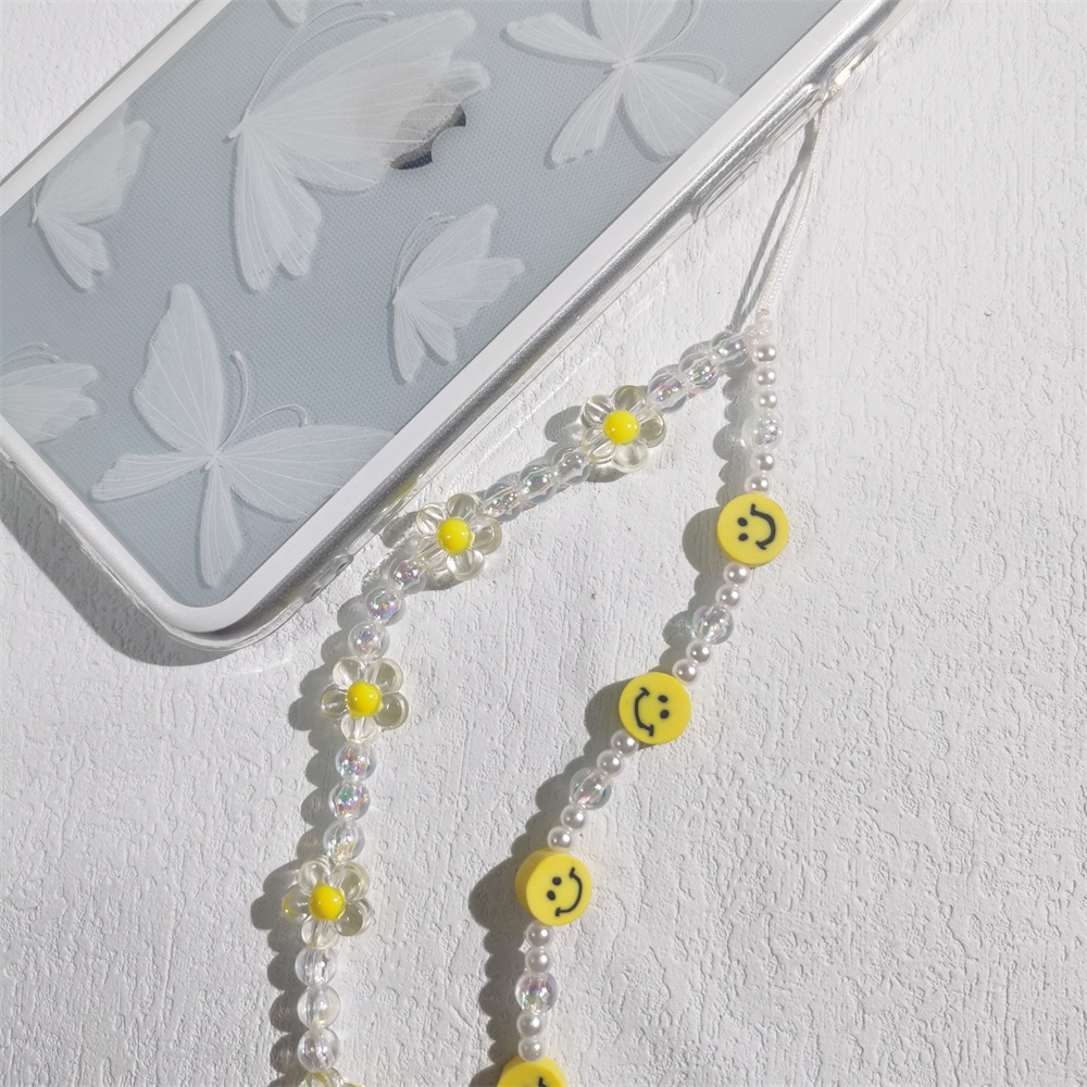 Dây Đeo Điện Thoại Bằng Acrylic Mềm Đính Hạt Ngọc Trai Hình Hoa Cười Nhiều Màu Dễ Thương Chống Thất Lạc