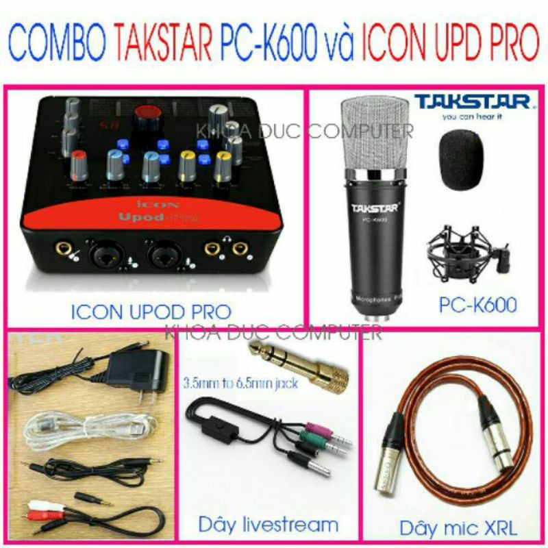 Combo thu âm hát live mic PC K600 và sound card icon upod pro (đầy đủ phị kiện)