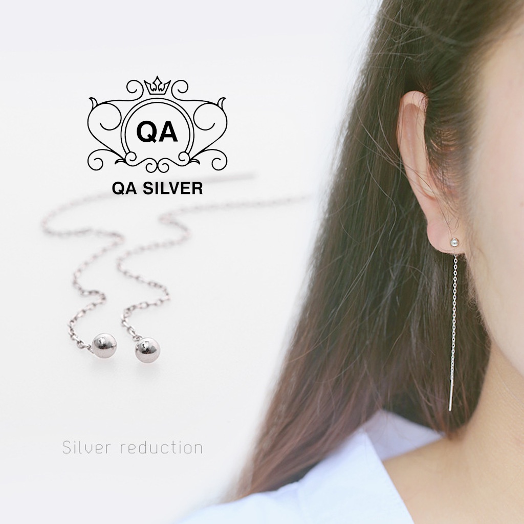 Khuyên tai bạc 925 dài bi tròn bông tai dáng dài xích mảnh tối giản S925 CHAIN Silver Earrings QA SILVER EA170101