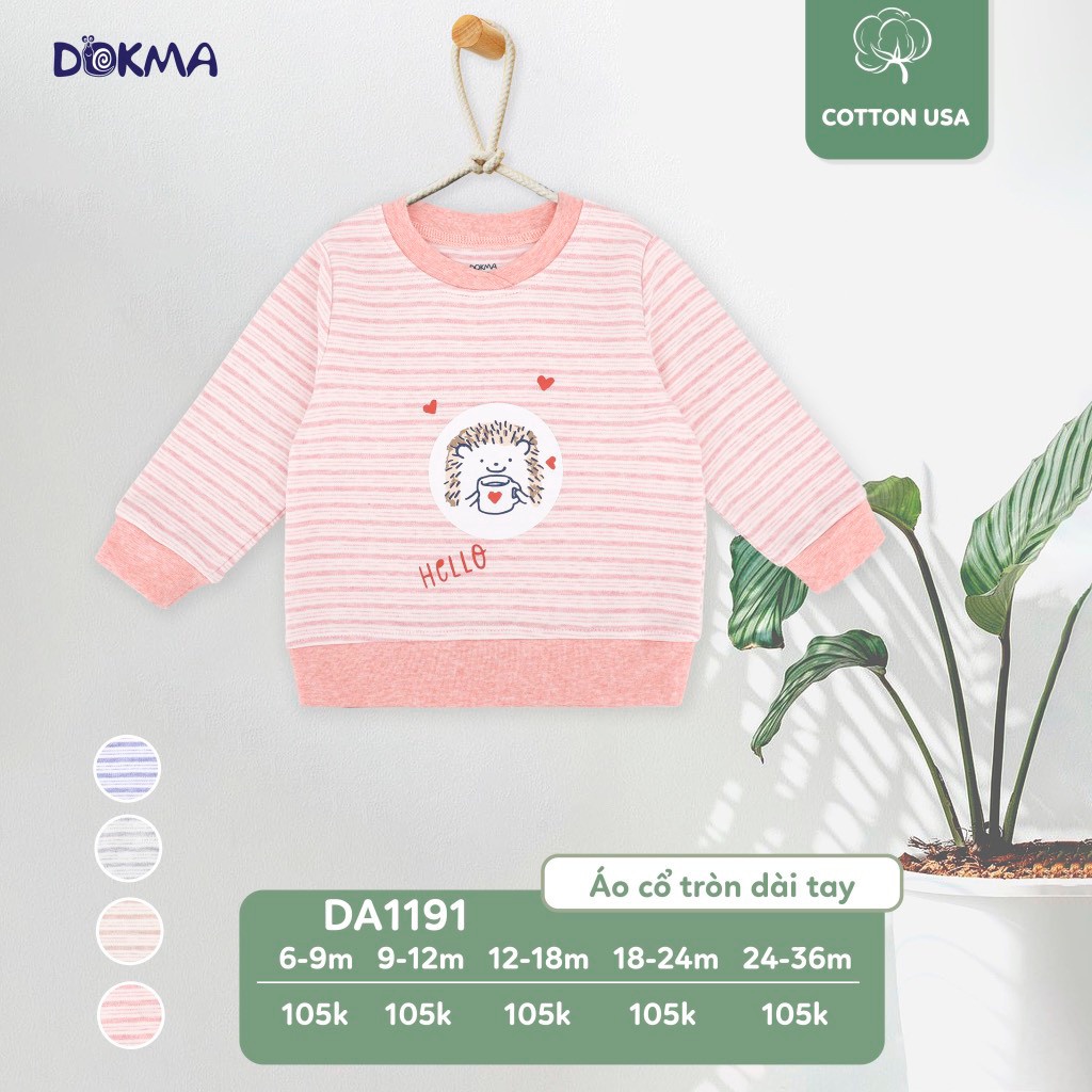 DA1191 Áo dài tay phối kẻ Dokma vải cotton nỉ dày vừa (9-36M)