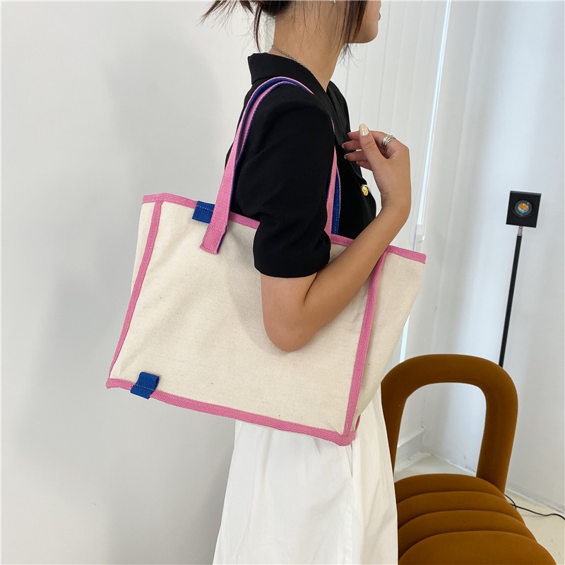 Túi Xách Canvas Cỡ Lớn Màu Sắc Tương Phản Thời Trang Cho Nữ