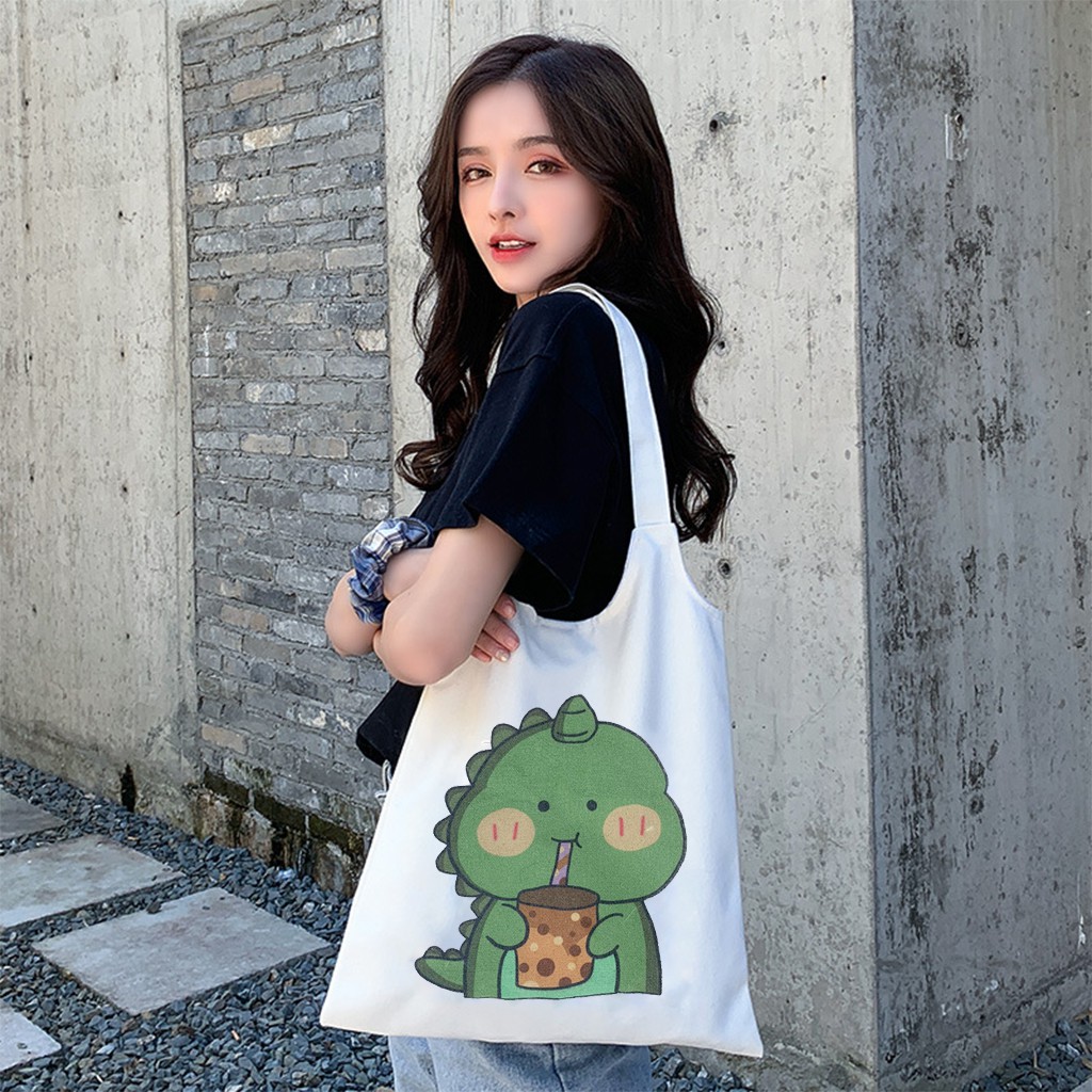 Túi Tote 💖FREESHIP💖 Vải Canvas Nữ Hàn Quốc Giá Rẻ Khủng Long Ta tua Túi Tote Đi Học C1040