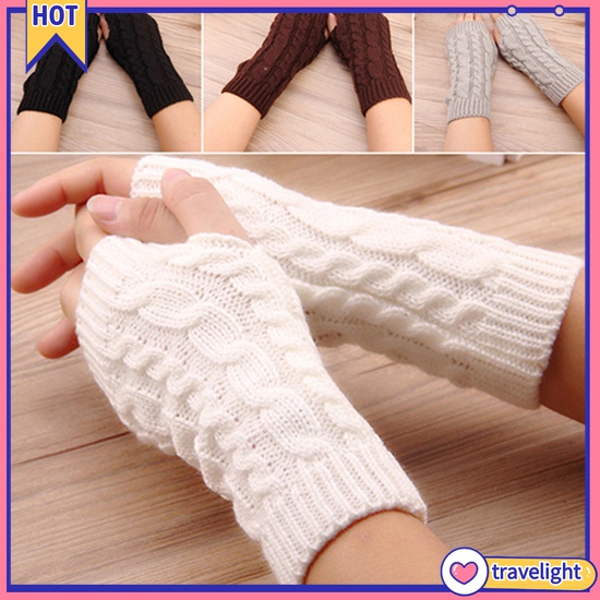 Găng Tay Dệt Kim Hở Ngón Giữ Ấm Cho Nữ
