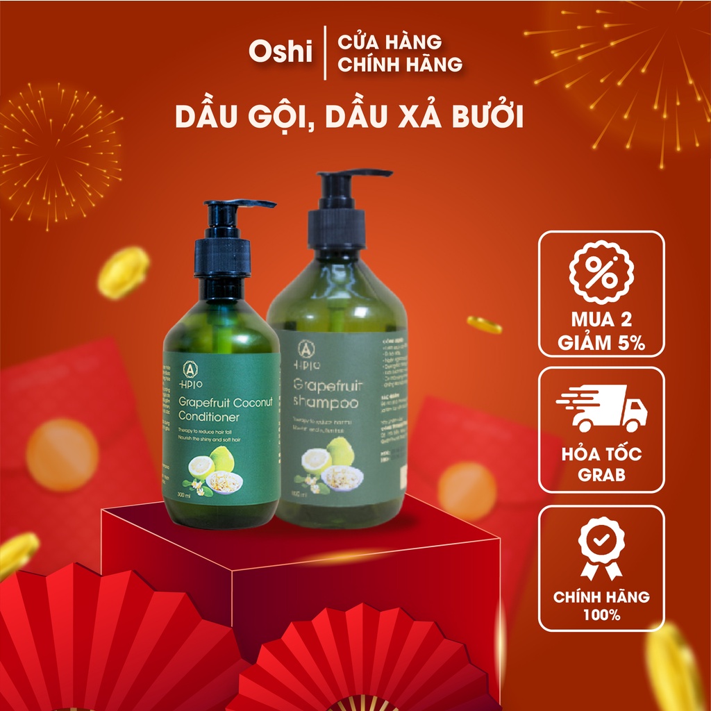 Combo Dầu gội, Dầu xả Bưởi HPIO 300ml thảo dược giúp giảm gàu, dưỡng tóc, mềm mượt, chắc khỏe tự nhiên-OSHI