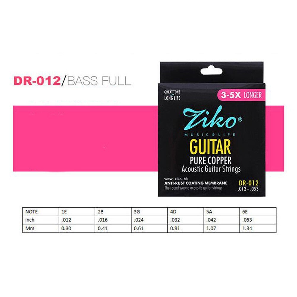Dây Đàn Guitar Acoustic Ziko &quot;PURE COPPER&quot; Đồng Nguyên Chất Chống Gỉ Ziko DR-010, DR011, DR012