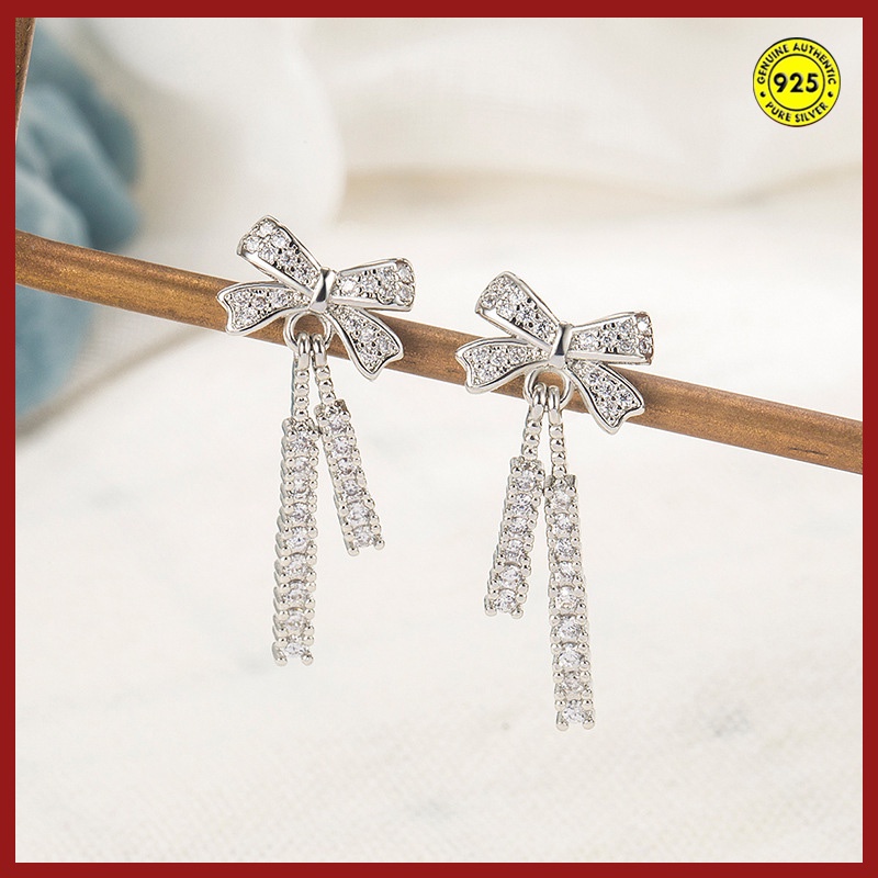 Bông Tai Mạ Bạc 925 Hình Nơ Tua Rua