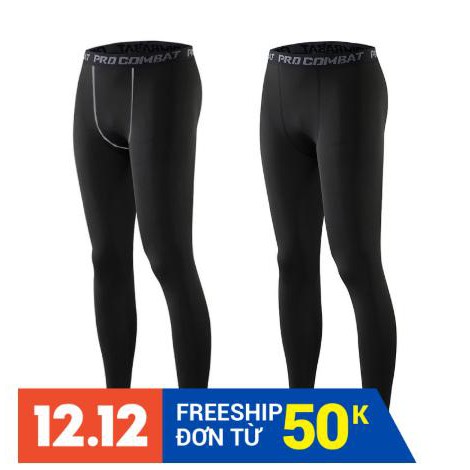 QUẦN GIỮ NHIỆT COMBAT PRO LEGGING TẬP GYM NAM DÁNG DÀI MÀU ĐEN