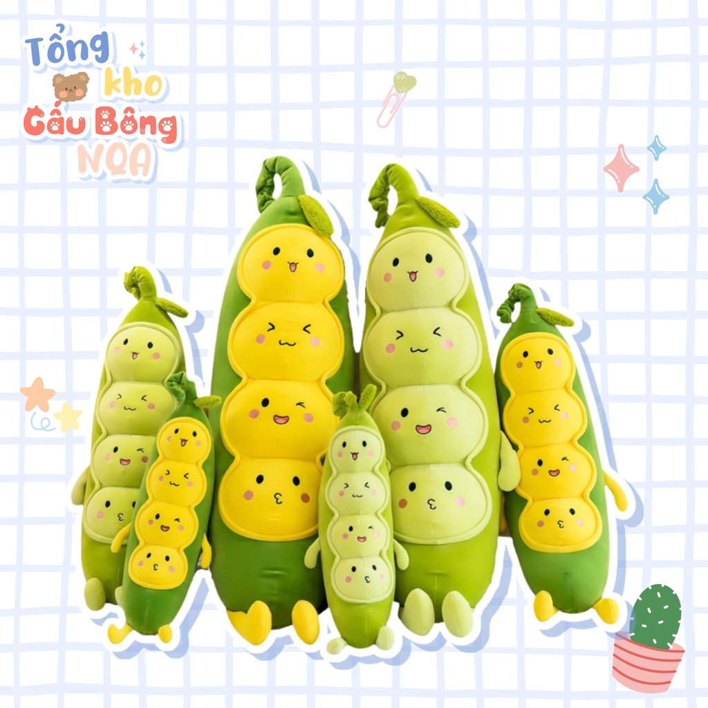 Gấu bông hình hạt đậu màu xanh, chất vải co giãn 4 chiều siêu mềm mịn Tổng Kho Gấu Bông NQA