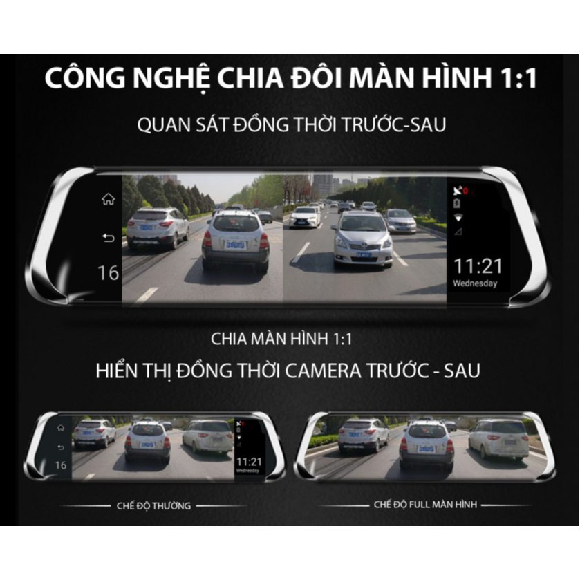 { HOT } Camera Hành Trình Gương Anytek A26 Quay 2K UHD Màn Hình Cảm Ứng 10 Inch