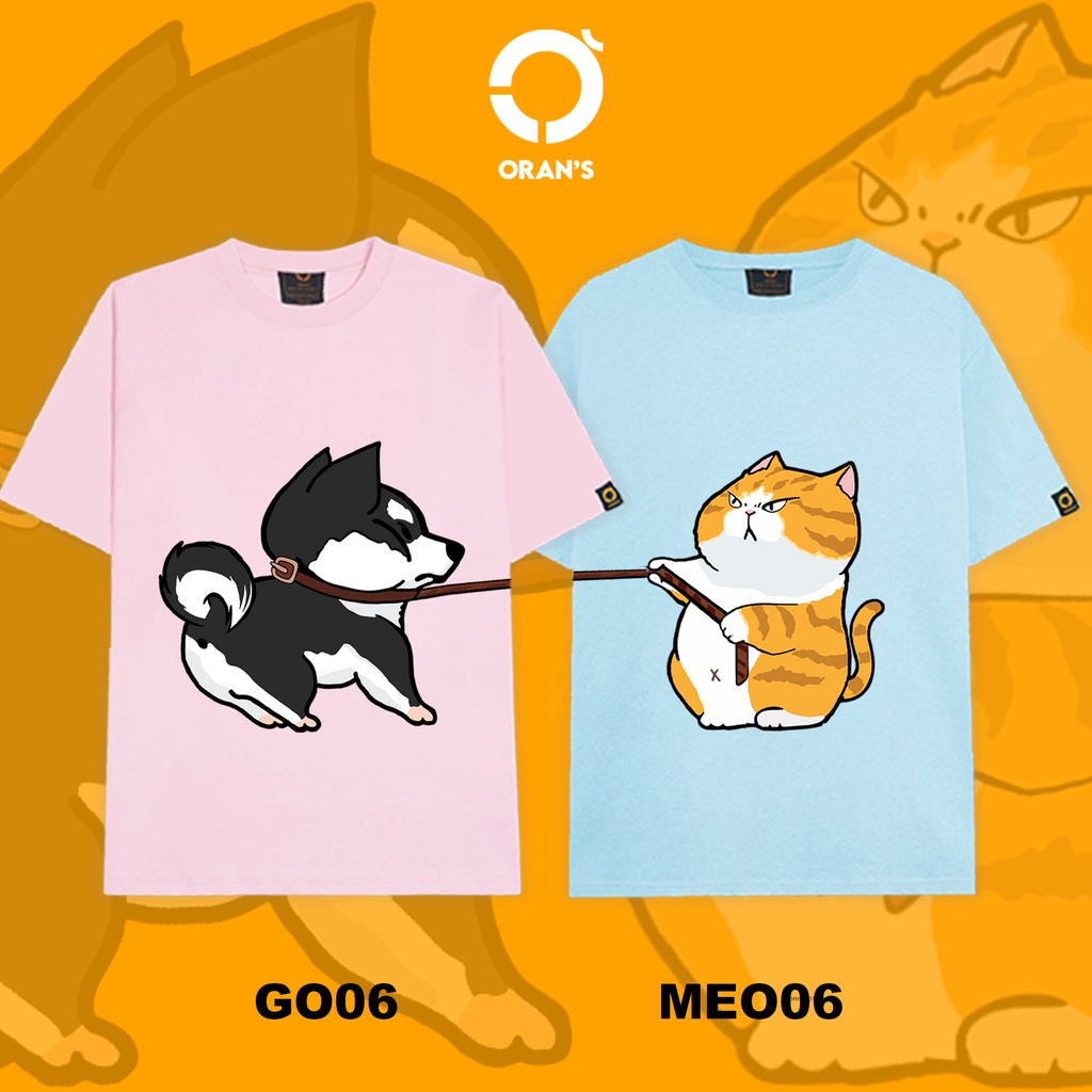 Áo thun đôi in hình chó mèo kéo xích ORANS nam nữ tay lỡ Oversize chất COTTON 4C, FULLBOX - ORAN'S Couple tee 06
