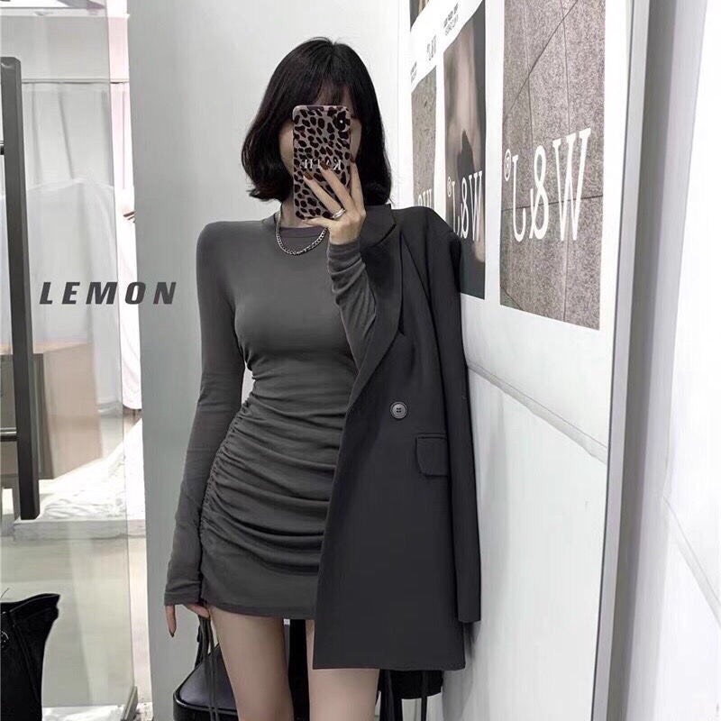 Váy body dây rút trơn dài tay hót trendss (hàng có sẵn) | BigBuy360 - bigbuy360.vn