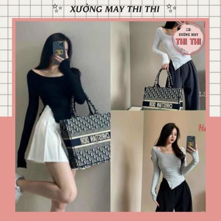 Áo Thun Nữ Coptop Vạt Lệch 3 Màu mỏng nhẹ - Áo body nữ dài tay xẻ tà B030
