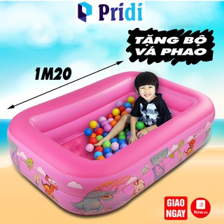Hồ Bơi Cho Bé 2 Tầng 1m20 (MÀU HỒNG) Có Đáy Hơi Êm Ái Chống Trượt PRIDI