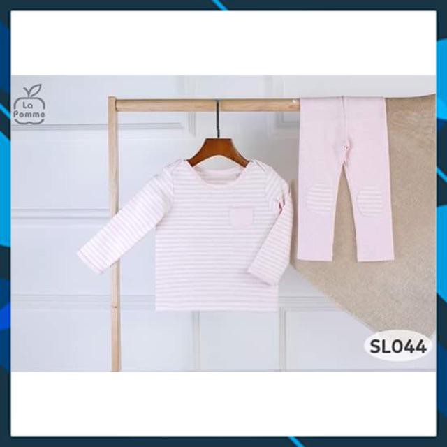 [Sale 149k] SL044 - Bộ quần áo trẻ em dài tay kẻ đáp gối chất liệu cotton La pomme hai màu xanh, hồng - size từ 0-4 tuổi