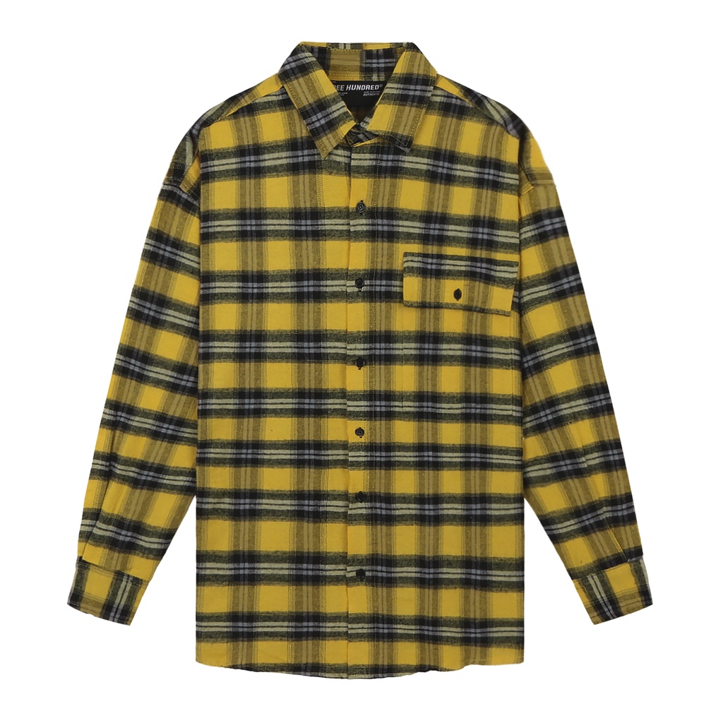 Áo Sơ Mi Flannel Màu Vàng Sọc Đen Form Rộng Thoải Mái Chất Liệu Cotton Thoáng Mát