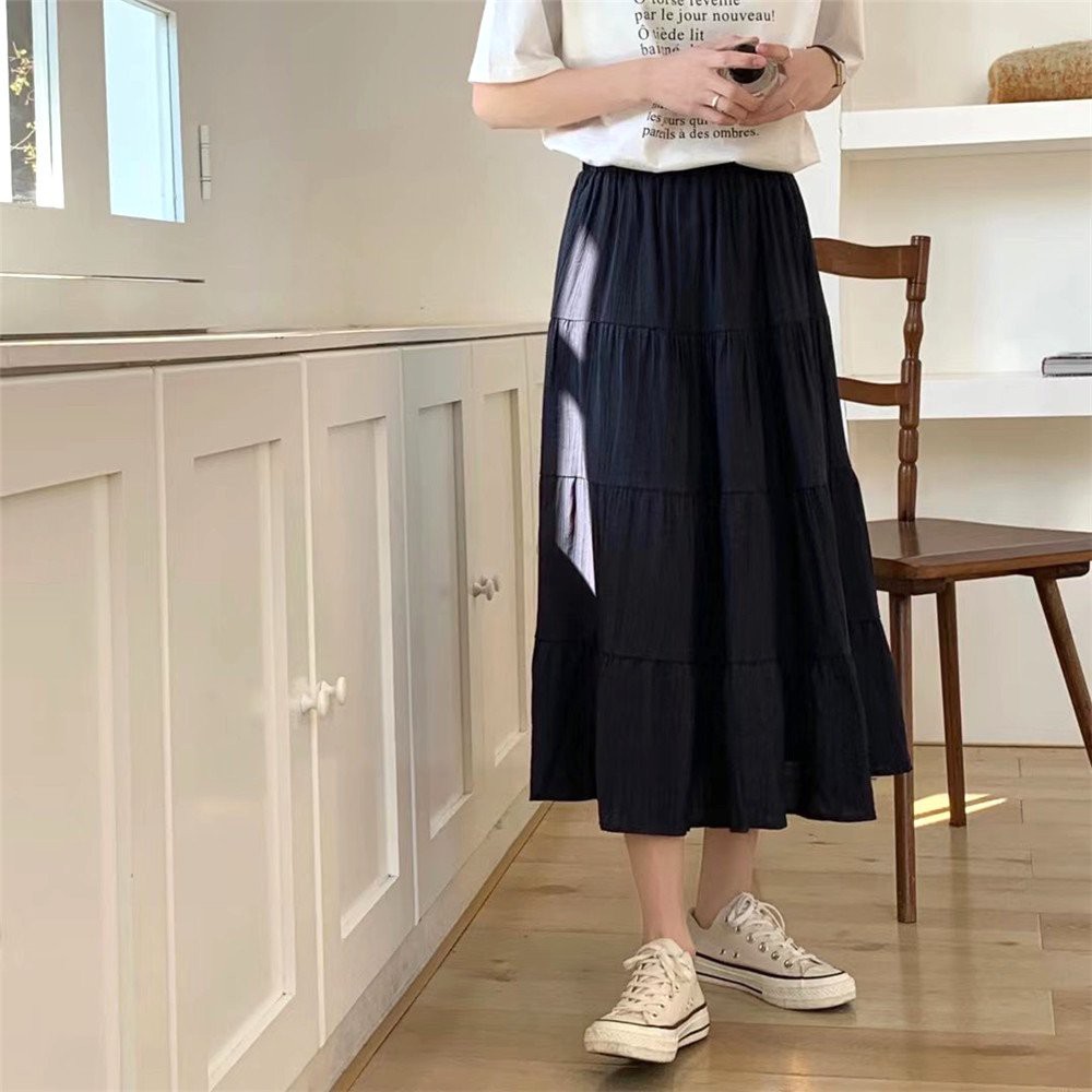 Chân Váy Nhăn Nhiêu Tầng Nữ ❤️ Chân váy dáng dài qua gối đũi trơn màu đen basic kiểu dáng tiểu thư style Ulzzang ❤️ | WebRaoVat - webraovat.net.vn