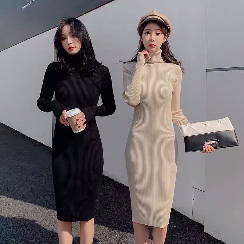 Váy Len Tăm - Đầm Len Cổ Lọ Body Dáng Dài Chất Đẹp Hàng Đổ Shop