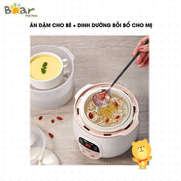 [Bản Quốc tế]Nồi Nấu Cháo cho Bé, Nồi Nấu Cháo Chậm đa năng kèm lồng hấp 1L Bear DDZ-B08C1 (Hàng chính hãng-BH12T)