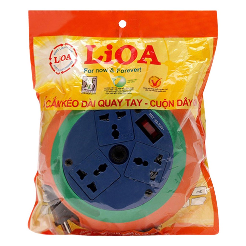 Ổ cắm kéo dài quay tay LiOA 3 ổ cắm, Ổ cắm kiểu đĩa bay dây dài 3m/5m/10m 10A