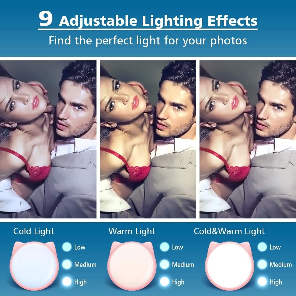 Đèn kẹp LAMMCOU điều chỉnh độ sáng 9 cấp với 32 đèn LED có thể sạc lại cỡ mini hình tròn dùng chụp ảnh tự sướng