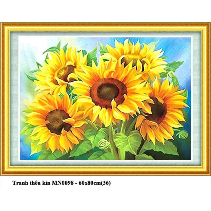 TRANH THÊU CHỮ THẬP THÊU KÍN HOA HƯỚNG DƯƠNG MN0098 60x80cm
