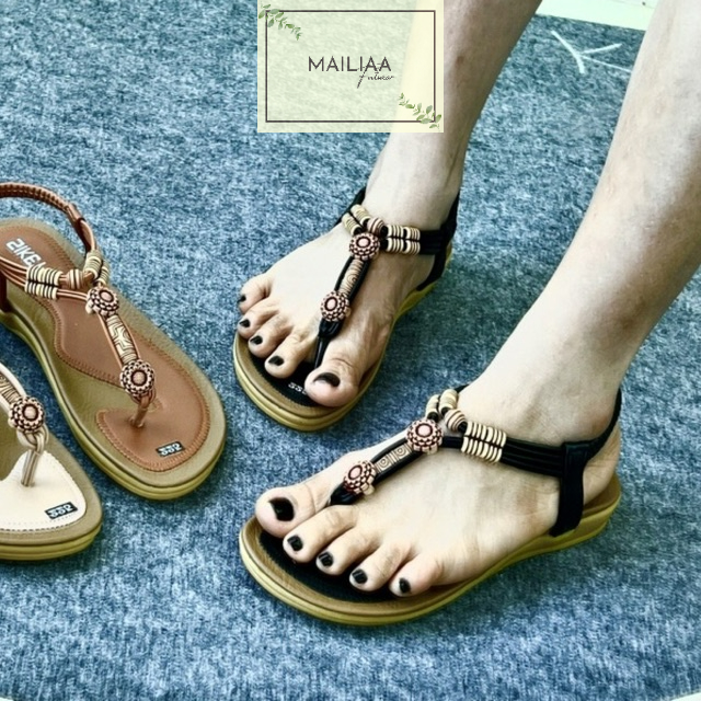 Sandal nữ xỏ ngón, sandal thổ cẩm nữ, sandal đi biển nữ MAILIAA quai kẹp thổ cẩm đế mềm đi biển, đi học, đi du lịch