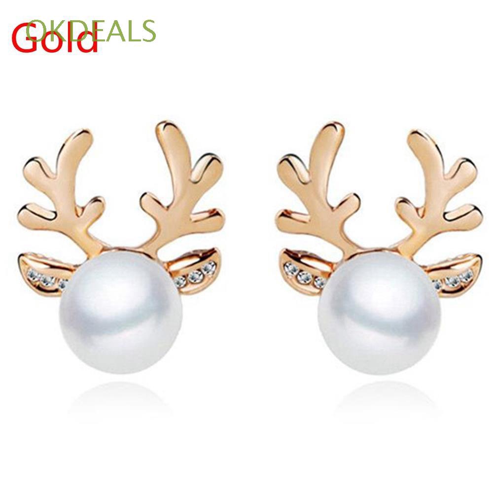 Đôi bông tai hình sừng hươu đính ngọc trai đáng yêu cho nữ