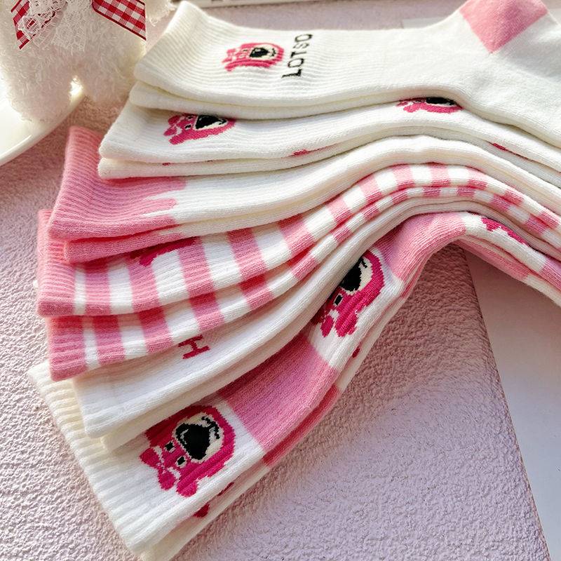Vớ cổ cao HAMYN hoạt hình LOTSO Bear màu hồng họa tiết dễ thương cho nữ T059