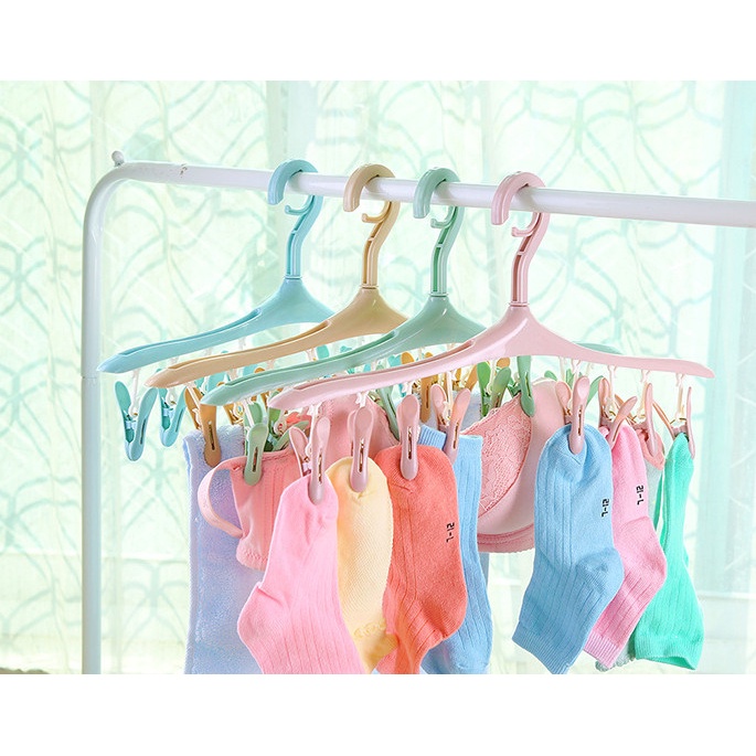 Móc phơi quần áo, vớ, khăn , nón kèm 8 kẹp gọn gàng