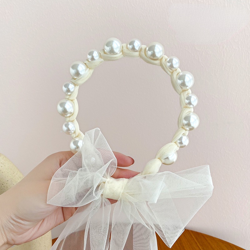 Băng Đô Công Chúa Phối Lưới Đính Ngọc Trai Xinh Xắn Cho Bé Gái