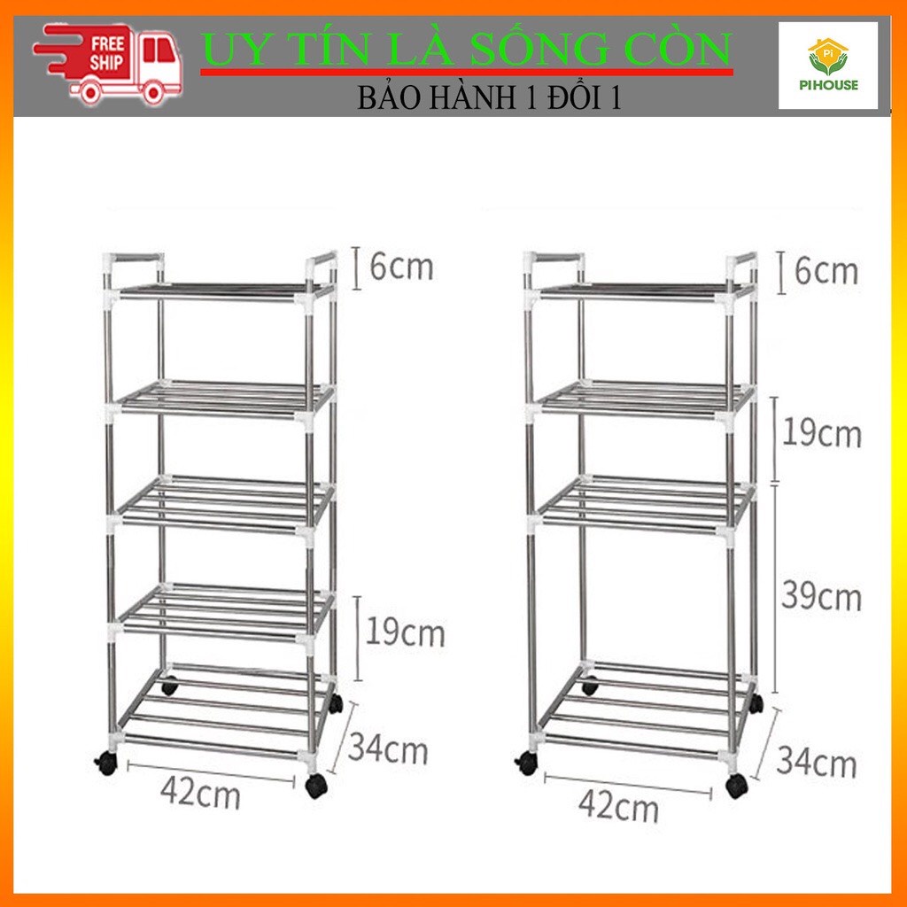 Kệ Bếp Để Xoong Nồi Chảo Inox 5 Tầng Tặng Móc Treo Muỗng